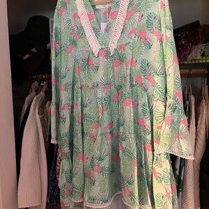 Kenny Flowers Tropical Green and Pink Dress